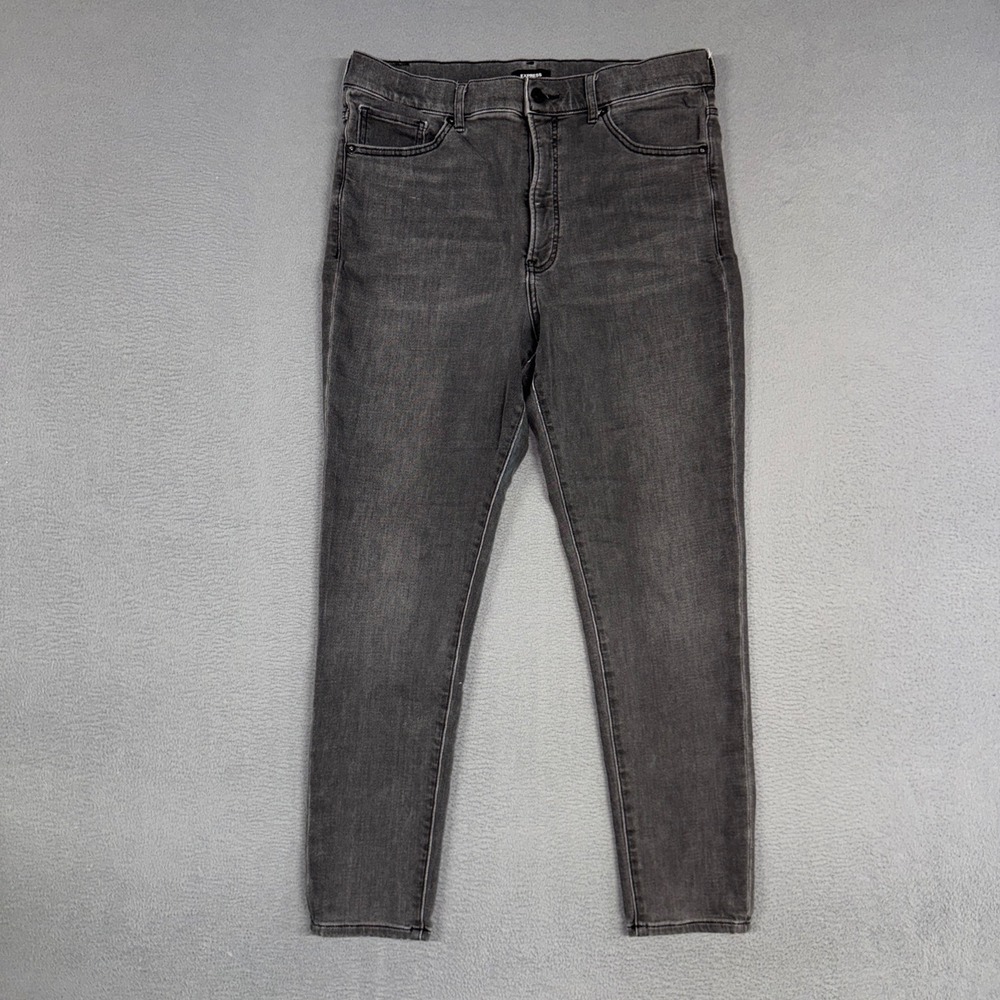 Express Jeans Womens 14 Gray Skinny High Rise Stretch Distressed Denim Cotton